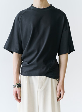 GRAINMUSTARD 「Bias-Cut T-Shirt」 斜裁落肩纯色圆领短袖T恤