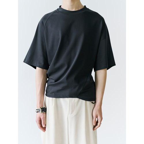 GRAINMUSTARD 「Bias-Cut T-Shirt」 斜裁落肩纯色圆领短袖T恤
