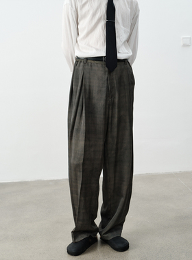 GRAINMUSTARD 薯莨染灰草绿复古宽松高腰直筒西裤植物染休闲长裤