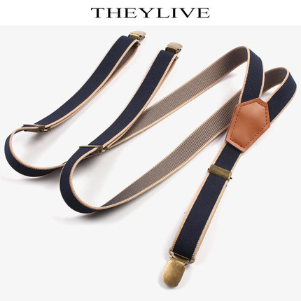 THEYLIVE 条纹复古背带 男女款吊裤带 街头时尚三夹扣 2.0cm宽