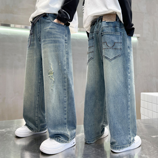 男童直筒牛仔裤春秋新款儿童中大童儿童男孩阔腿初中生潮春装长裤