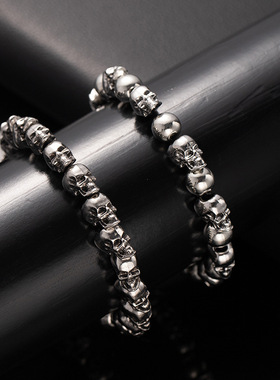 欧美夸张复古朋克骷髅头手链个性小众男士手饰品潮酷暗黑金属手串
