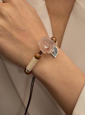 新中式串珠干枯玫瑰花朵手链女轻奢小众复古个性清冷感手饰民族风