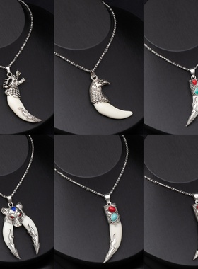 复古民族风仿真狼牙不锈钢项链男潮酷霸气高档个性狼头虎头锁骨链