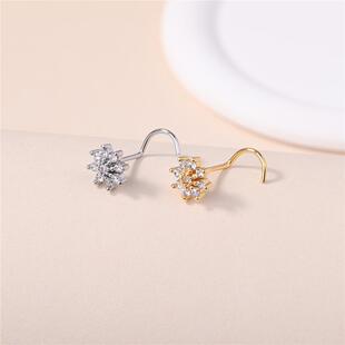 欧美跨境L杆微镶闪钻雪花鼻钉超酷个性朋克嘻哈鼻环精致穿刺鼻饰