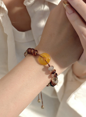 美拉德渐变咖色手工串珠平安扣手链新中式复古简约精致可调节手串