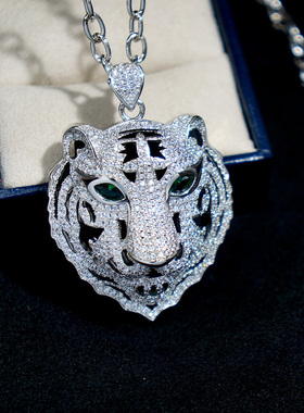 嘻哈风型男老虎头满钻欧美项链