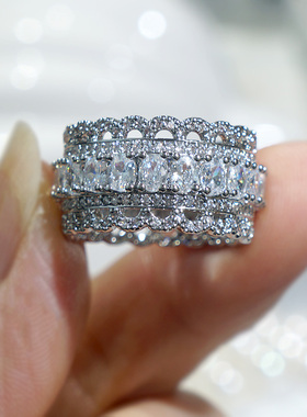 镂空蕾丝花边戒指夸张遮瑕微镶