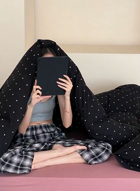 黑色小波点柔软裸睡天竺棉四件套纯棉床单被套全棉少女心床上用品