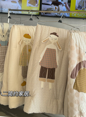 卡通可爱贴布绣全棉双层纱春秋被四季被秋冬加厚保暖单人被芯冬被