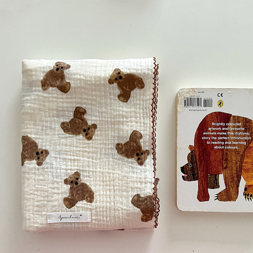 可爱小熊夏季全棉双层纱盖毯