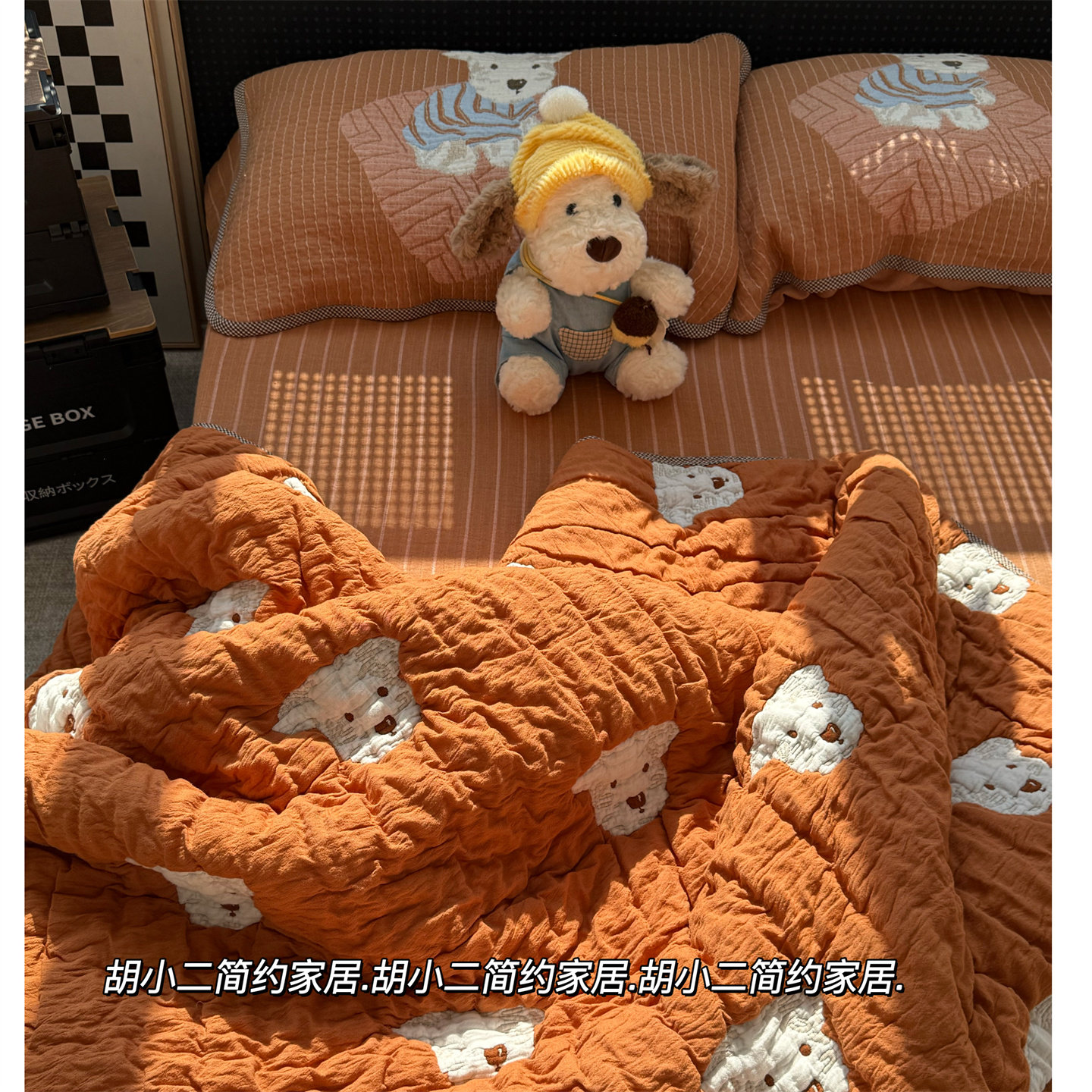 软萌可爱小狗全棉纱布床盖四件套加厚色织提花纯棉纱布床单不起皱,床上用品,床盖,淘宝优惠券,粉丝福利购,淘宝优惠卷