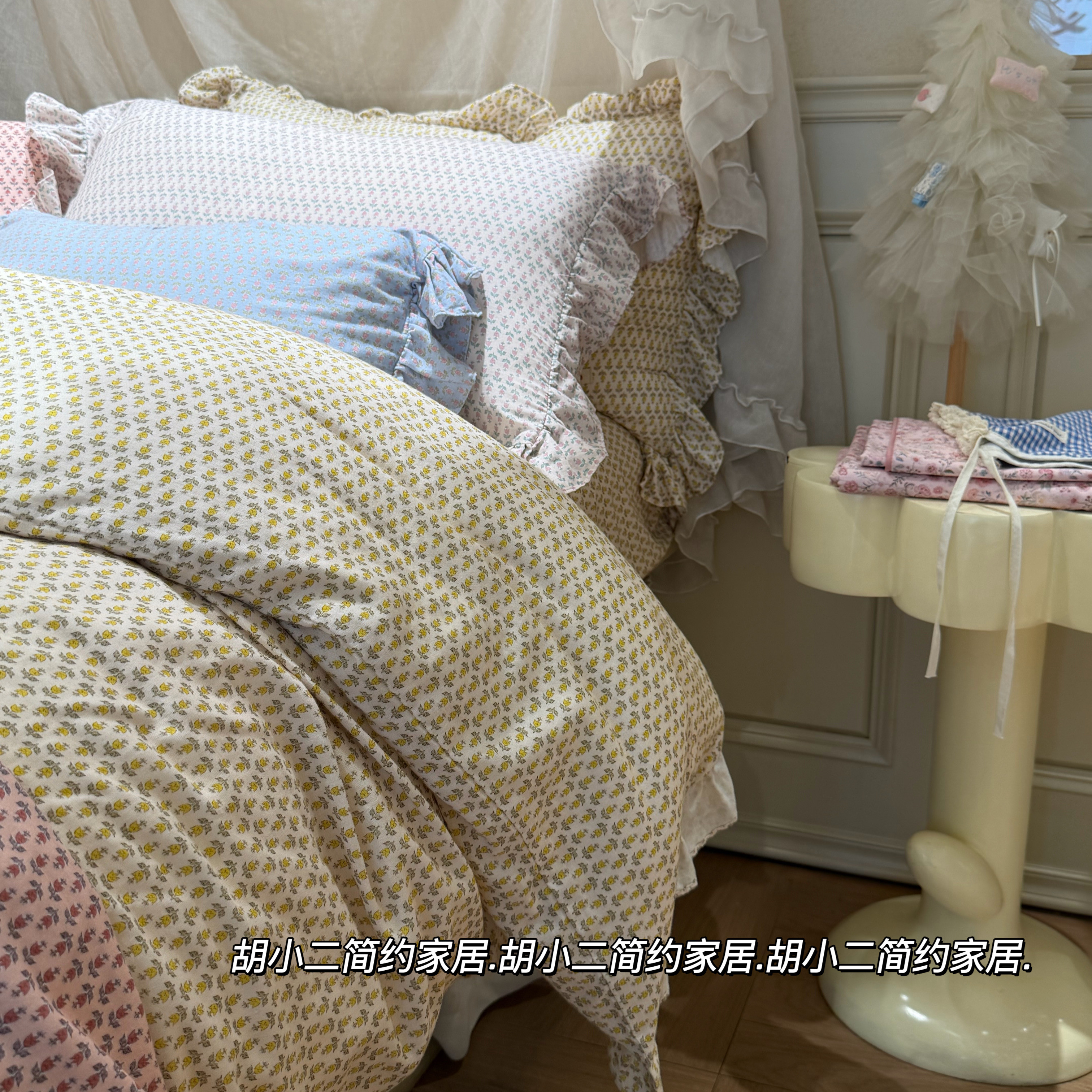 韩系ins小碎花全棉双层纱四件套