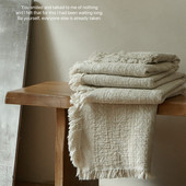 复古侘寂风棉麻强缩色织提花流苏盖毯多用途沙发毯民宿床尾装 饰毯