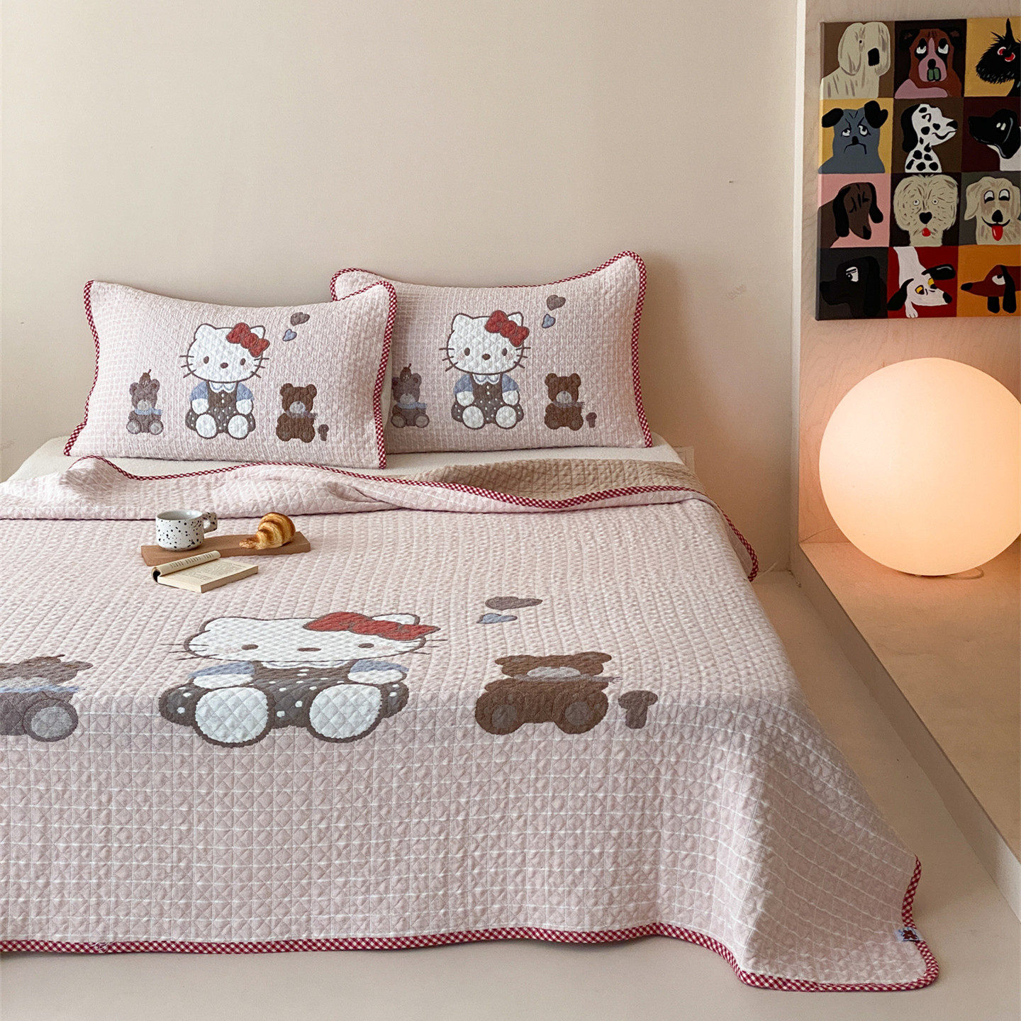 卡通可爱全棉纱布床盖三件套加厚色织提花纯棉纱布床单床罩不起皱