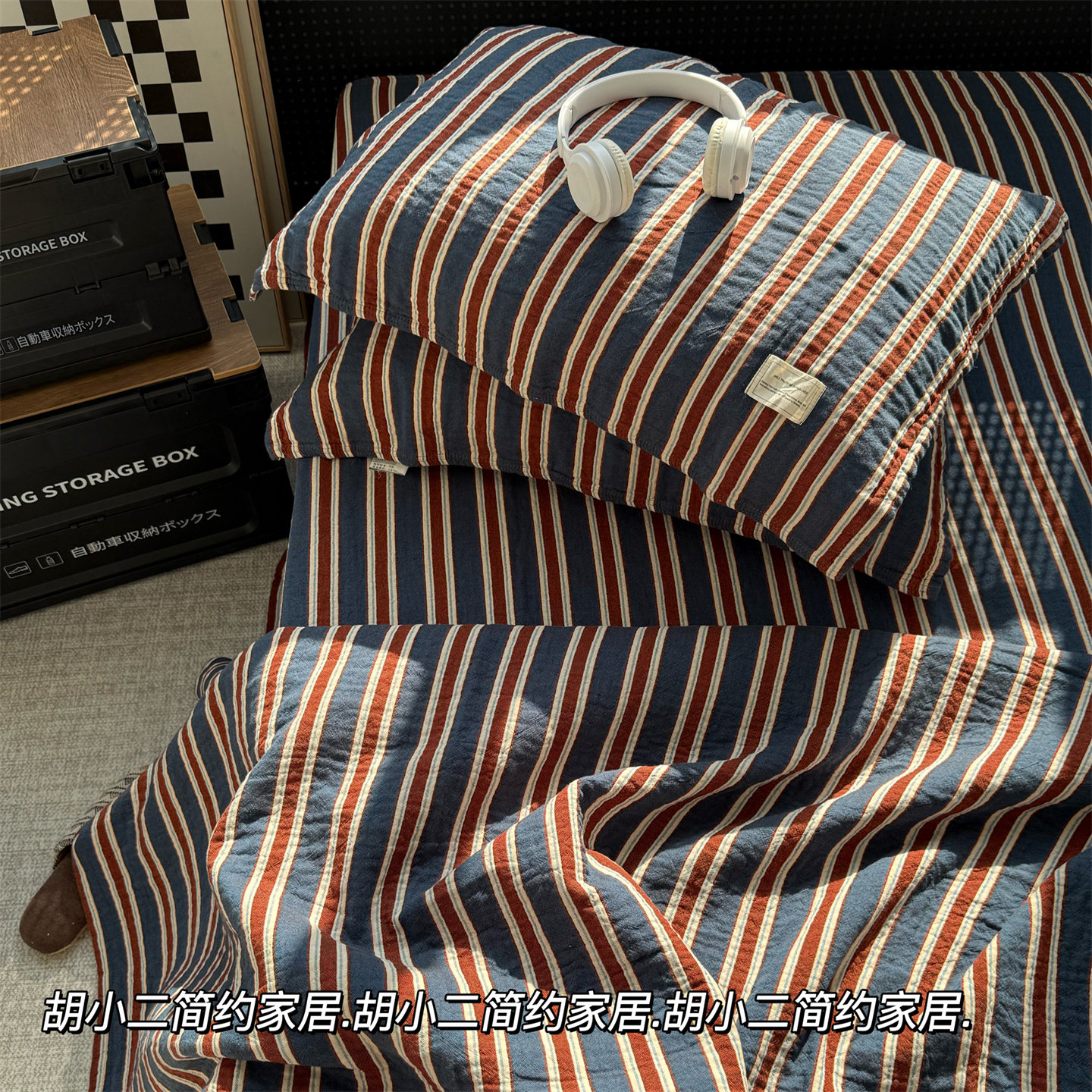 复古英伦条纹全棉色织提花三层纱布床盖三件套纯棉纱布床单不移位,床上用品,床盖,淘宝优惠券,粉丝福利购,淘宝优惠卷