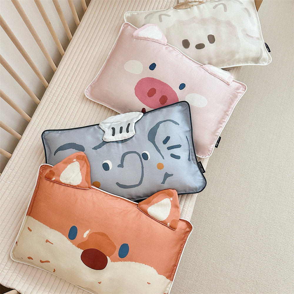 A类卡通可爱60S兰精天丝枕套 幼儿园宝宝儿童夏季冰丝枕头套30*50