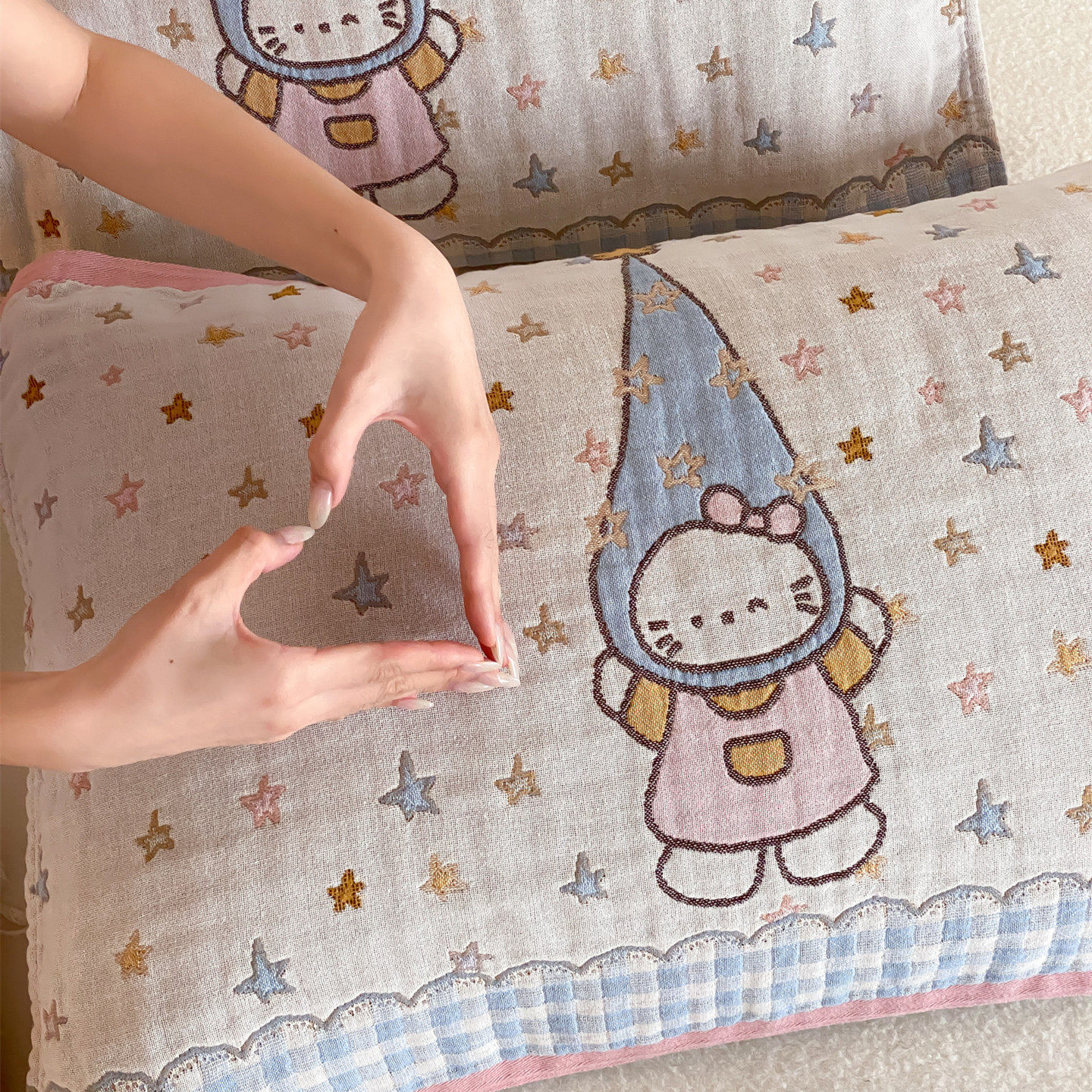 卡通可爱全棉四层纱布枕巾一对纯棉成人枕头巾吸汗防头油四季通用