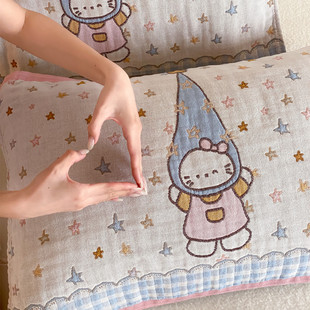 卡通可爱全棉四层纱布枕巾一对纯棉成人枕头巾吸汗防头油四季通用