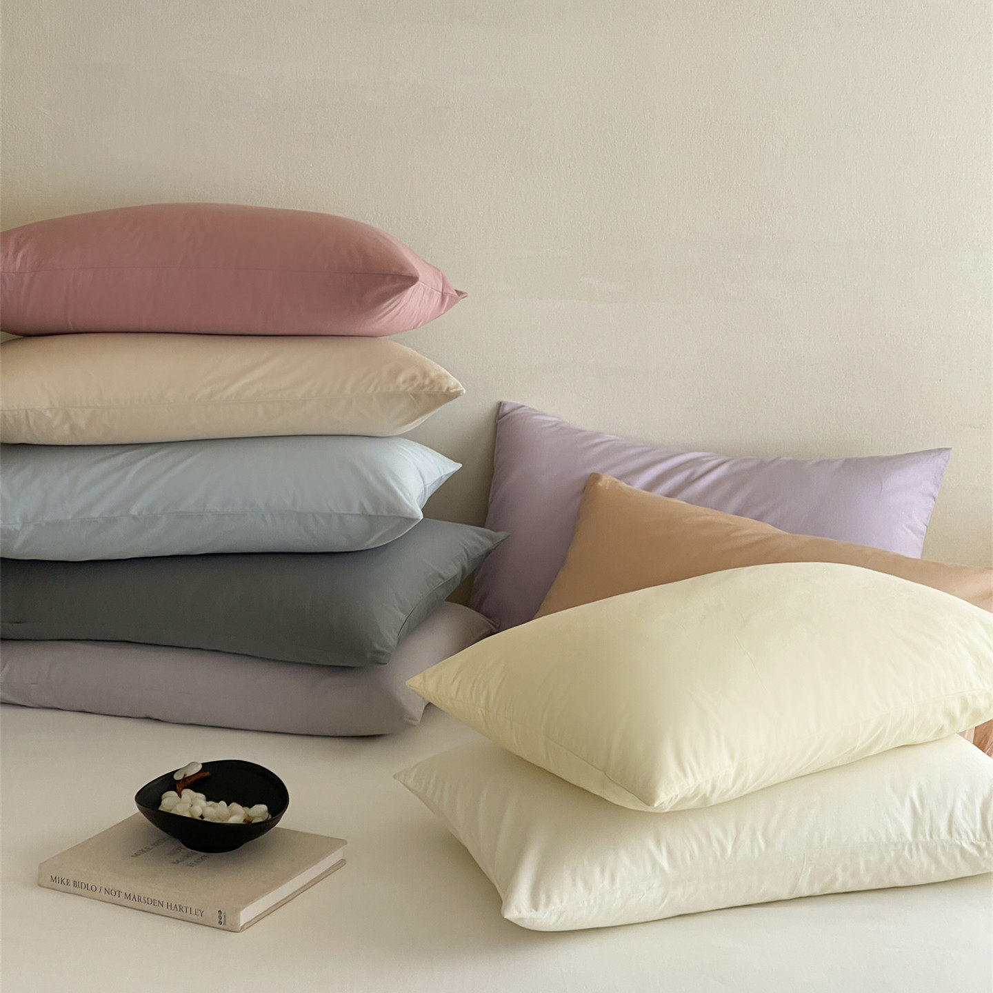 简约纯色全棉水洗棉枕套一对 舒爽亲肤纯棉素色单人枕头套48*74cm