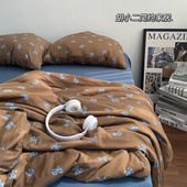 韩系复古蝴蝶结针织棉全棉夏凉被四件套柔软裸睡天竺棉空调被薄被