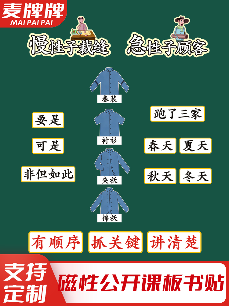 慢性子裁缝和急性子顾客三年级语文下册老师公开课板书磁性贴黑板