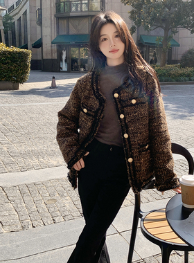 小香风轻薄保暖羽绒服女冬季2024新款法式时尚高级感金色气质上衣