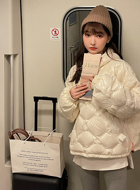 2023冬季新款外穿轻薄菱格羽绒服女短款简约叠穿连帽卫衣长袖外套