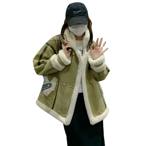 高级感超好看羊羔毛短外套女2023秋冬新款小个子皮毛一体机车棉服图片