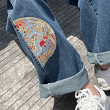 现货新款风刺绣牛仔背带裤062档口2669背带裤P115K178，女装连体裤，素依格格