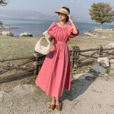 玫红色连衣裙女夏季2025新款后背露腰设计感气质显瘦桔梗法式长裙，女装连衣裙，素依格格