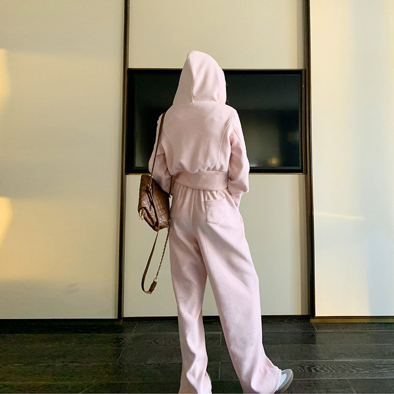 粉色运动风卫衣套装女春季2025新款连帽上衣宽松阔腿裤休闲两件套,女装套装/套裙,素依格格