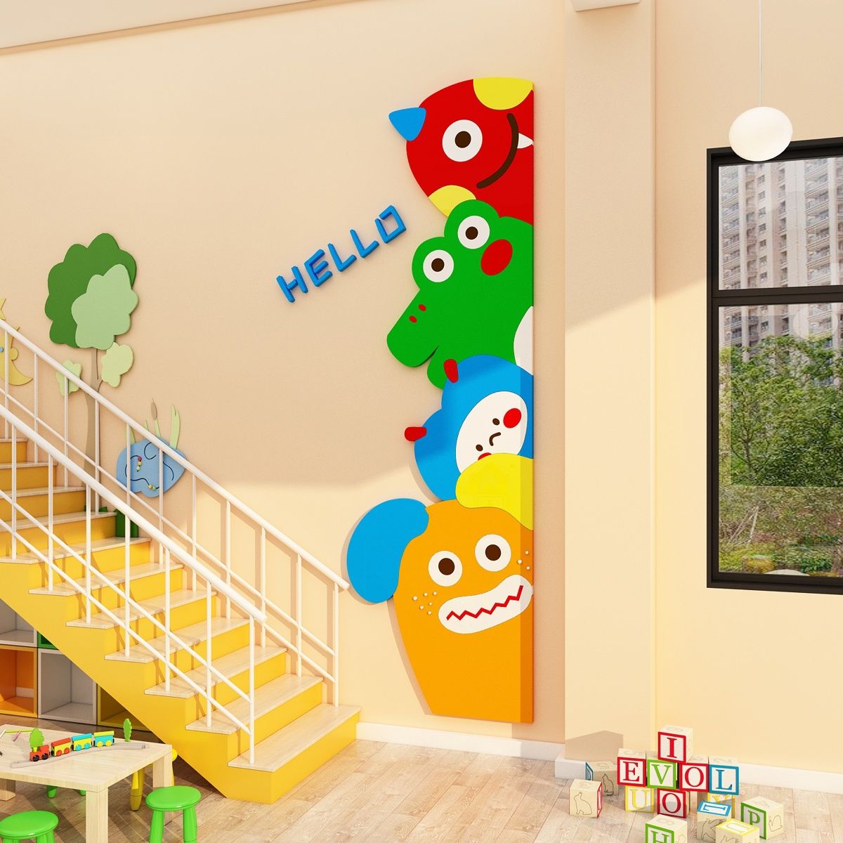 幼儿园环创主题墙成品托管班墙面装饰中心机构文化楼梯形象贴纸画图片