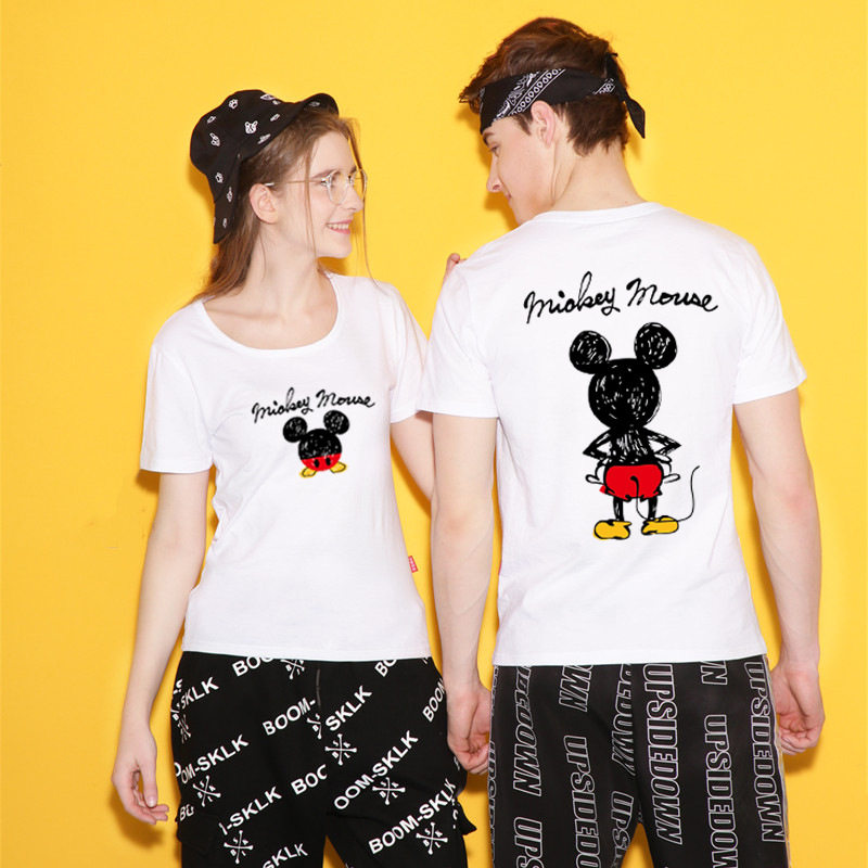 不一样的高级感亲子装2023夏季新款精梳棉T恤情侣短袖加大码白色t