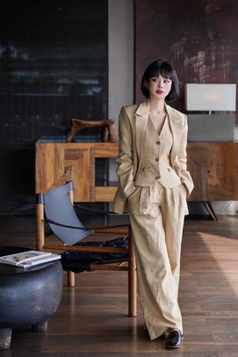 时尚马甲西装外套高腰阔腿裤套装