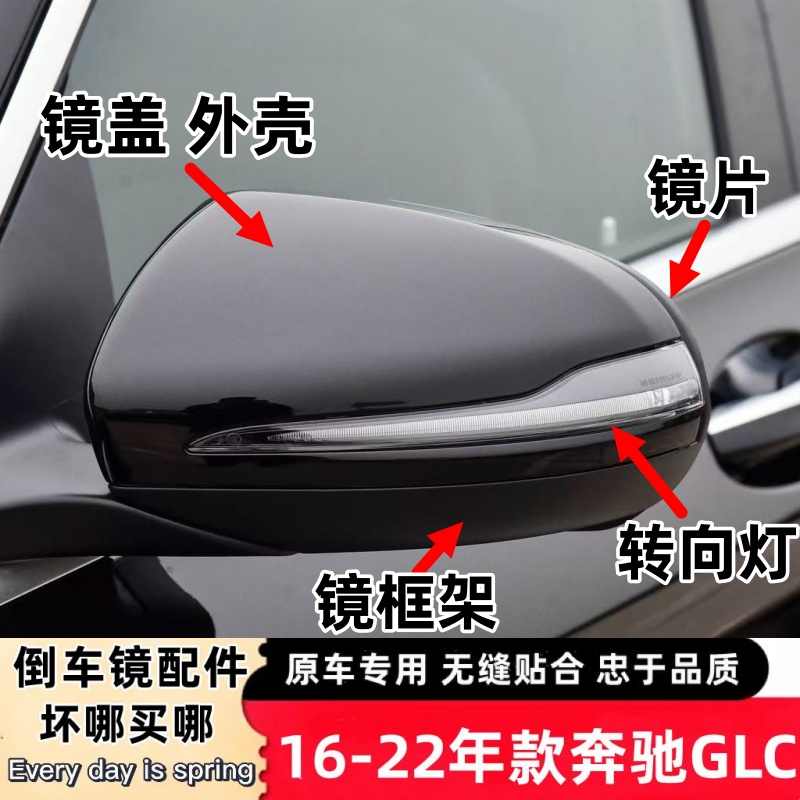 适用16-22款奔驰GLC260倒车镜盖300L后视镜外壳转向灯罩镜框镜片