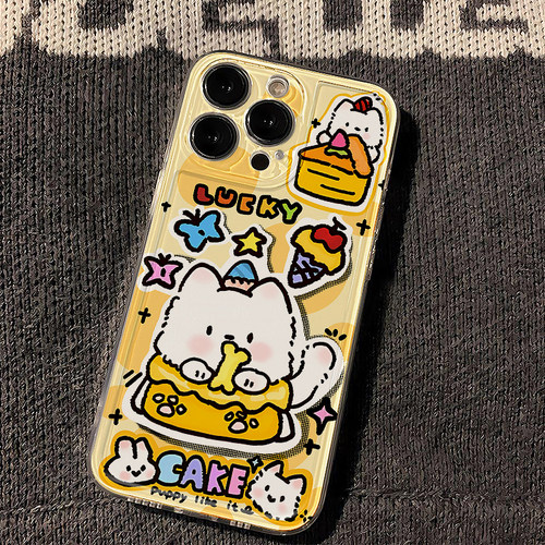 可爱卡通猫咪狗狗iPhone手机壳透明软壳黄色印花保护套适用苹果17promax/16/15/14plus/13/12mini/11/xr/xs女
