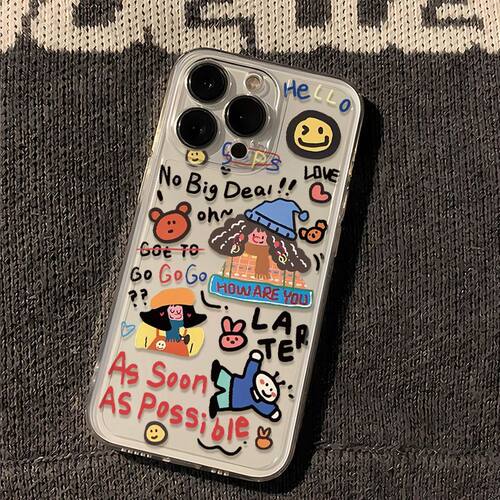 英文卡通涂鸦iPhone手机壳透明