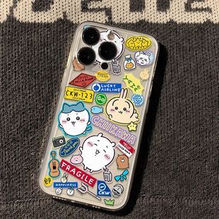 卡通可爱风iPhone手机壳透明软壳标签吉伊卡哇保护套适用苹果17promax/16/15/14plus/13/12mini/11/xr/xs新款