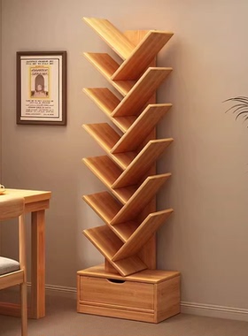 树形书架落地卧室置物架客厅柜子简易收纳书架家用多层创意窄书柜