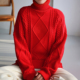 100%全棉纯棉线中长款韩版慵懒毛衣女针织衫麻花冬季圣诞新年红色