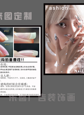 美甲挂画美甲店装饰画美业培训工作室墙面宣传海报新款带框包邮