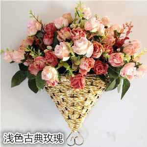 仿真壁挂花篮扇形铁艺花篮挂壁仿真玫瑰墙壁遮挡兰花绢花客厅装饰
