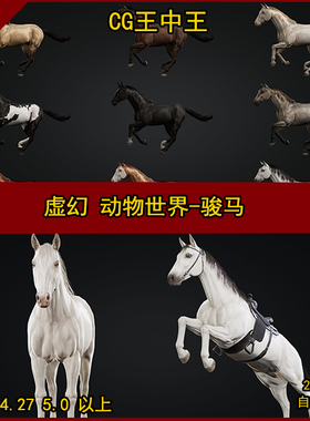 UE5虚幻4真实马群马具动物次时代PBR道具素材带动画Horse Herd