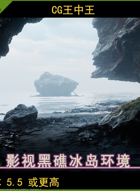 UE5虚幻5.5+影视写实黑色沙滩黑礁冰岛洞穴海滩洞窟洞穴岩石场景