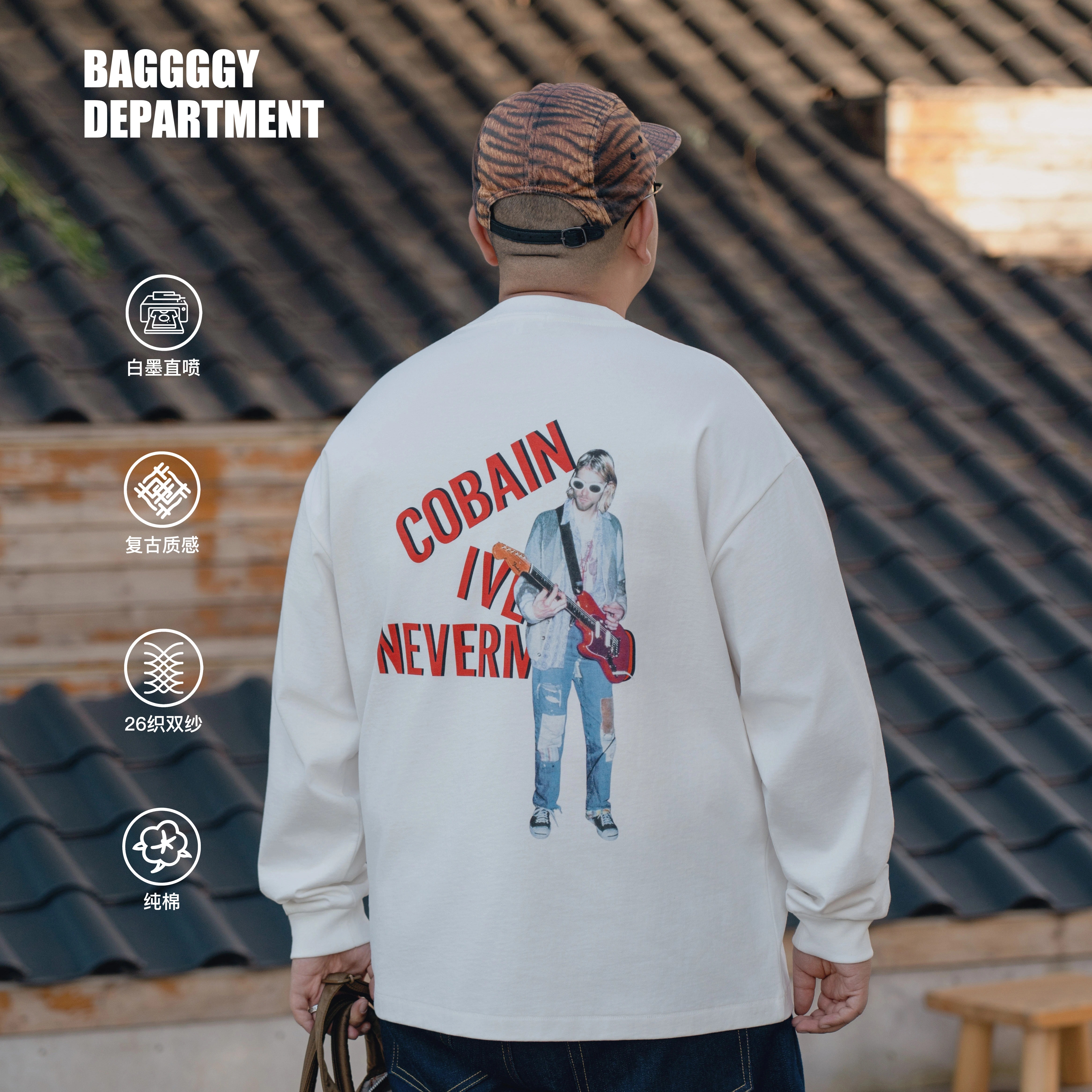 BAGGGGY廓形复古质感面料单缝线Vintage致敬人物长袖T140-250斤