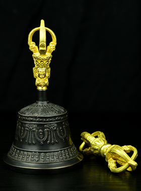 尼泊尔进口手工青铜鎏金五股金刚铃杵西藏密宗密宗法器用品精致款