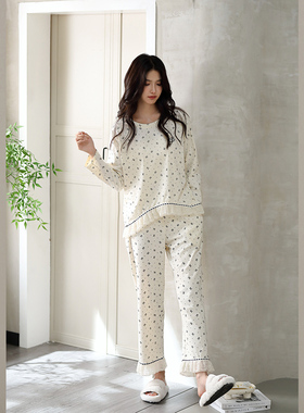雅巧54981秋季女士印花花边棉+莫代尔家居服套装