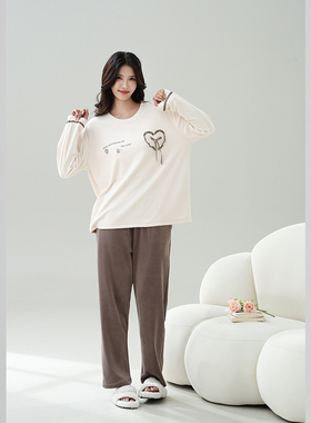 雅巧64425冬季女士纯色恒温双面海岛绒家居服套装