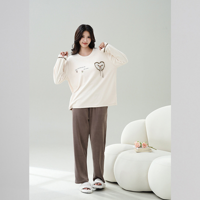 雅巧64425冬季女士纯色恒温双面海岛绒家居服套装